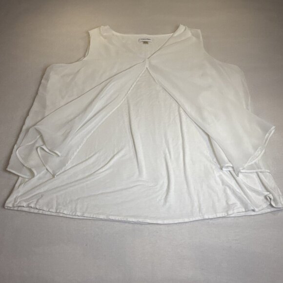 Calvin Klein 1X White Contemporary Sleeveless Top V Neck Stretch Sheer Overlay - Picture 3 of 9